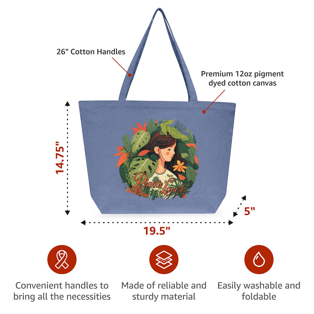 Plant Lover Cotton Tote Bag - Botanical Large Tote Bag - Themed Shopping Bag