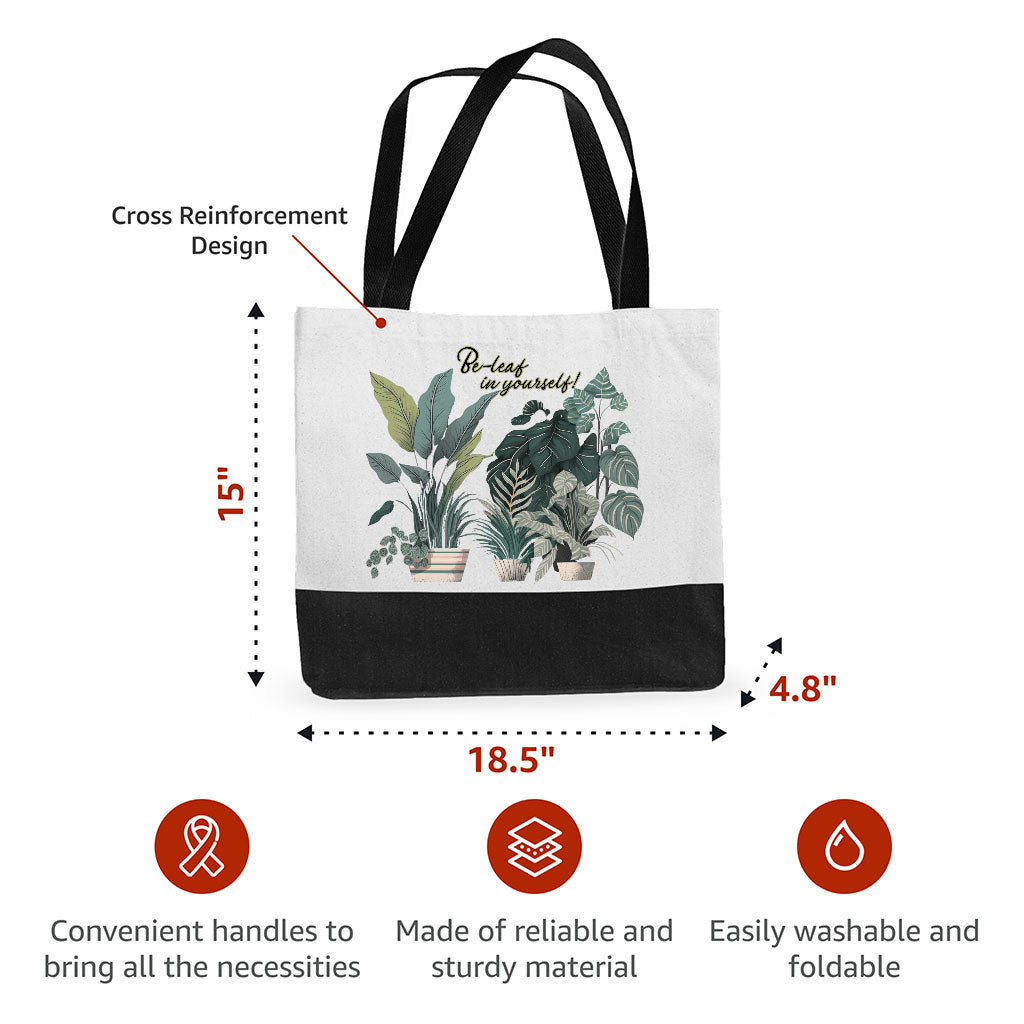 Plant Print Large Tote Bag - Inspirational Shopping Bag - Cool Art Cloth Bag