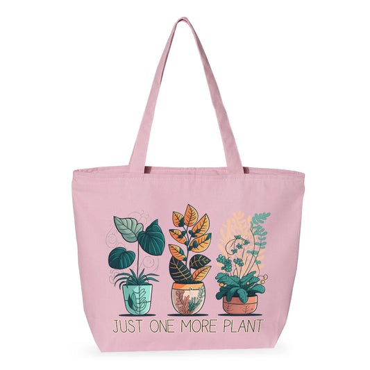 Just One More Plant Zippered Tote Bag - Funny Shopping Bag - Illustration Cloth Bag