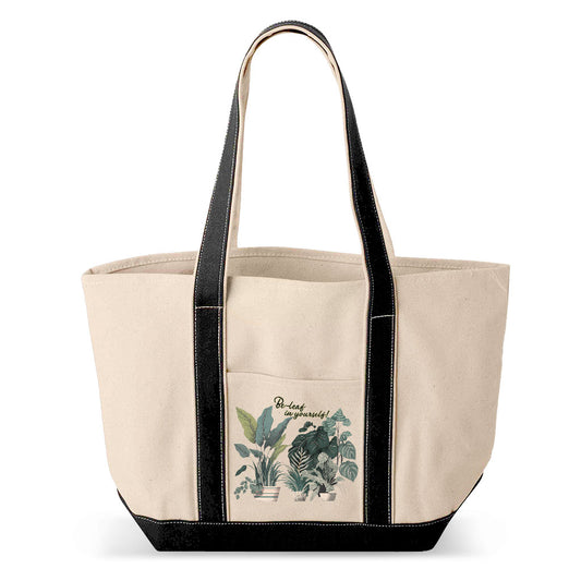 Plant Print Classic Boat Tote Bag - Inspirational Shopping Bag - Cool Art Large Tote Bag