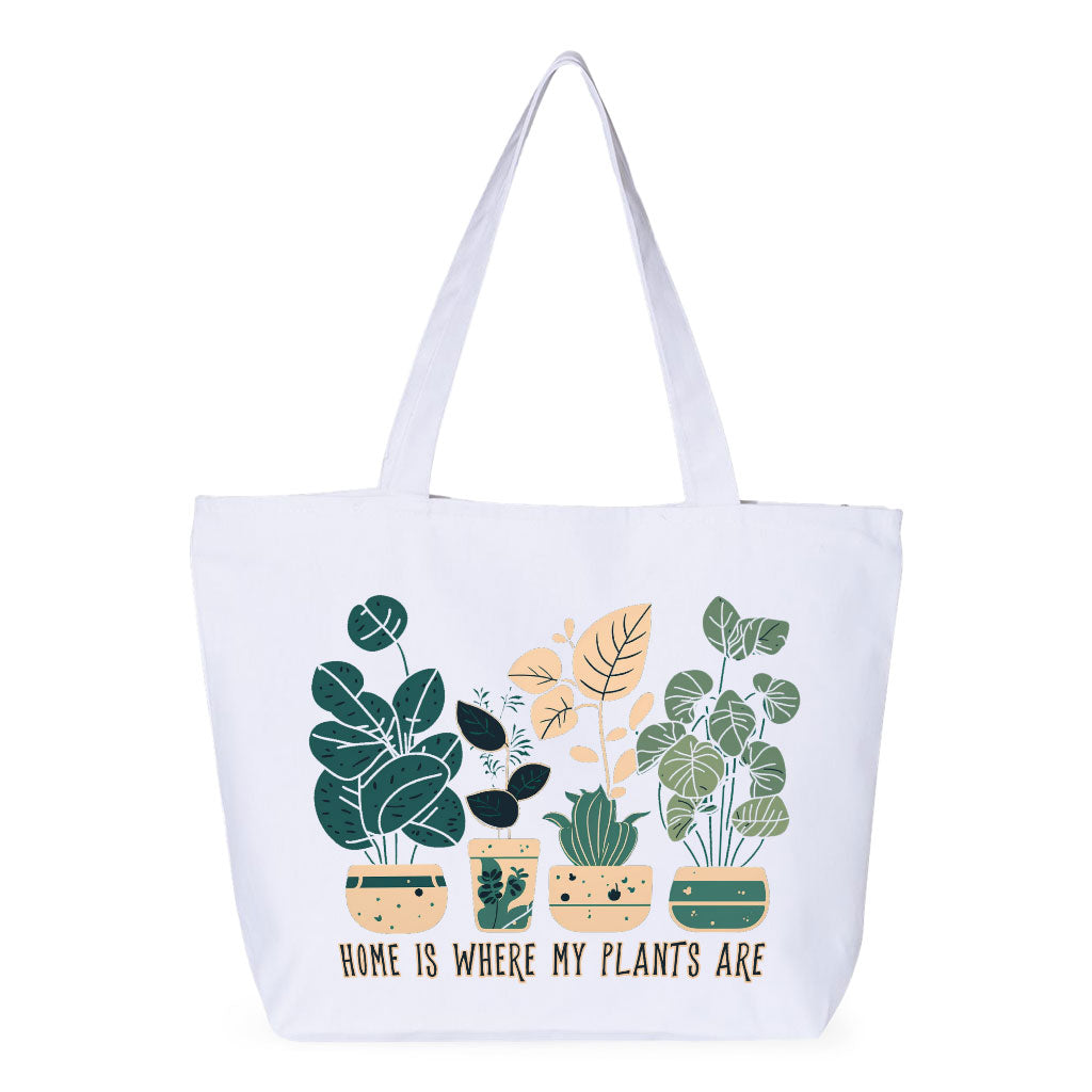 Plant Illustration Zippered Tote Bag - Quote Shopping Bag - Graphic Art Cloth Bag