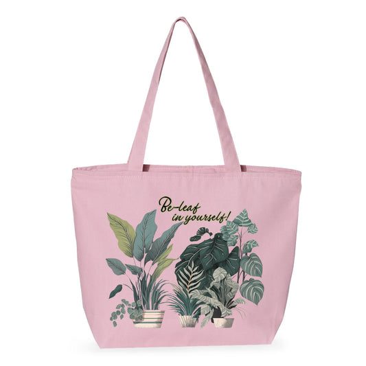 Plant Print Zippered Tote Bag - Inspirational Shopping Bag - Cool Art Cloth Bag