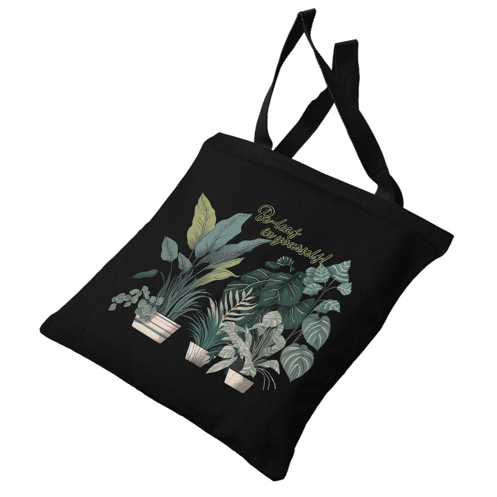 Plant Print Canvas Tote Bag - Inspirational Shopping Bag - Cool Art Cloth Bag