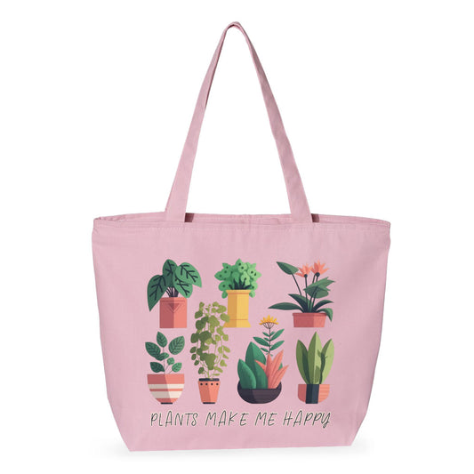 Plant Graphic Zippered Tote Bag - Cute Art Shopping Bag - Cool Design Cloth Bag