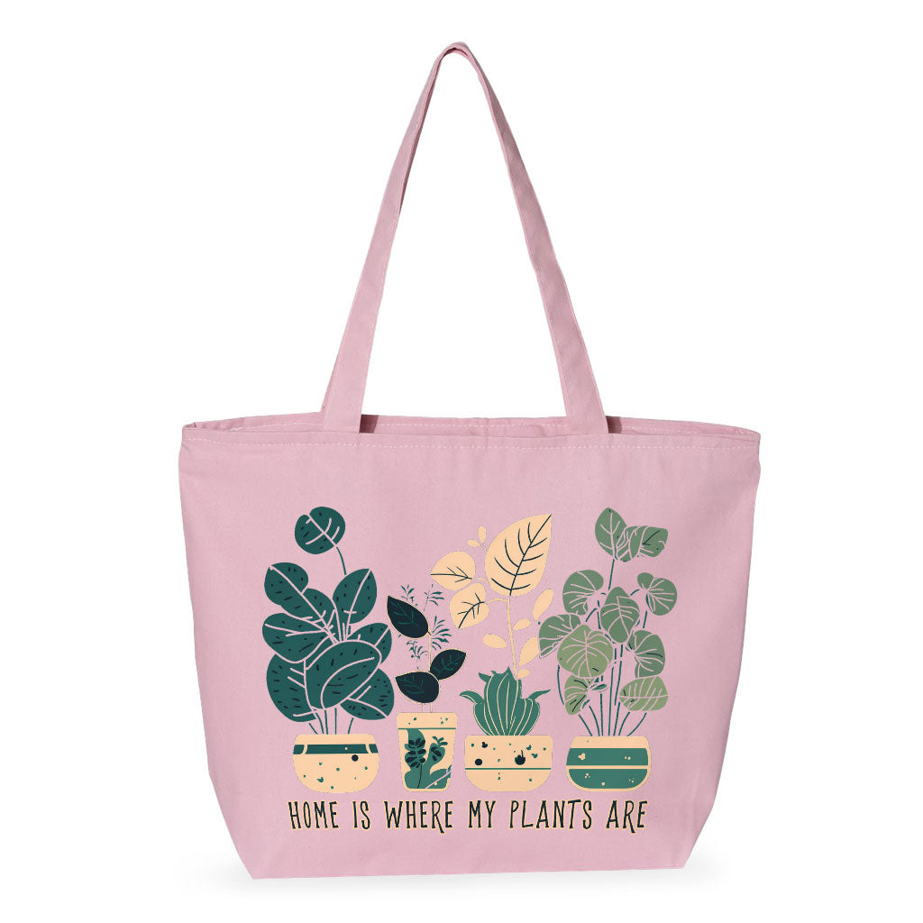 Plant Illustration Zippered Tote Bag - Quote Shopping Bag - Graphic Art Cloth Bag