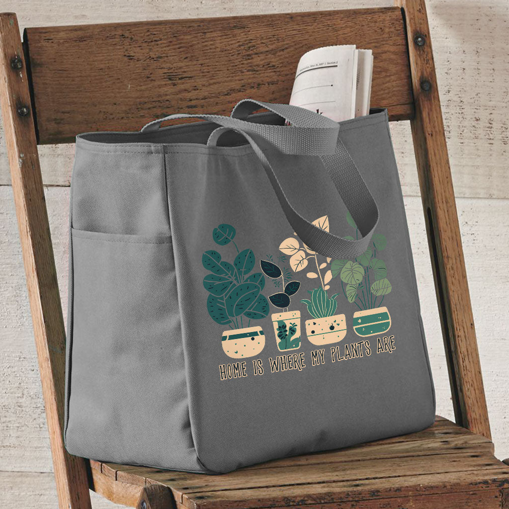 Plant Illustration Tote Bag with Pocket - Quote Shopping Bag - Graphic Art Tote Bag