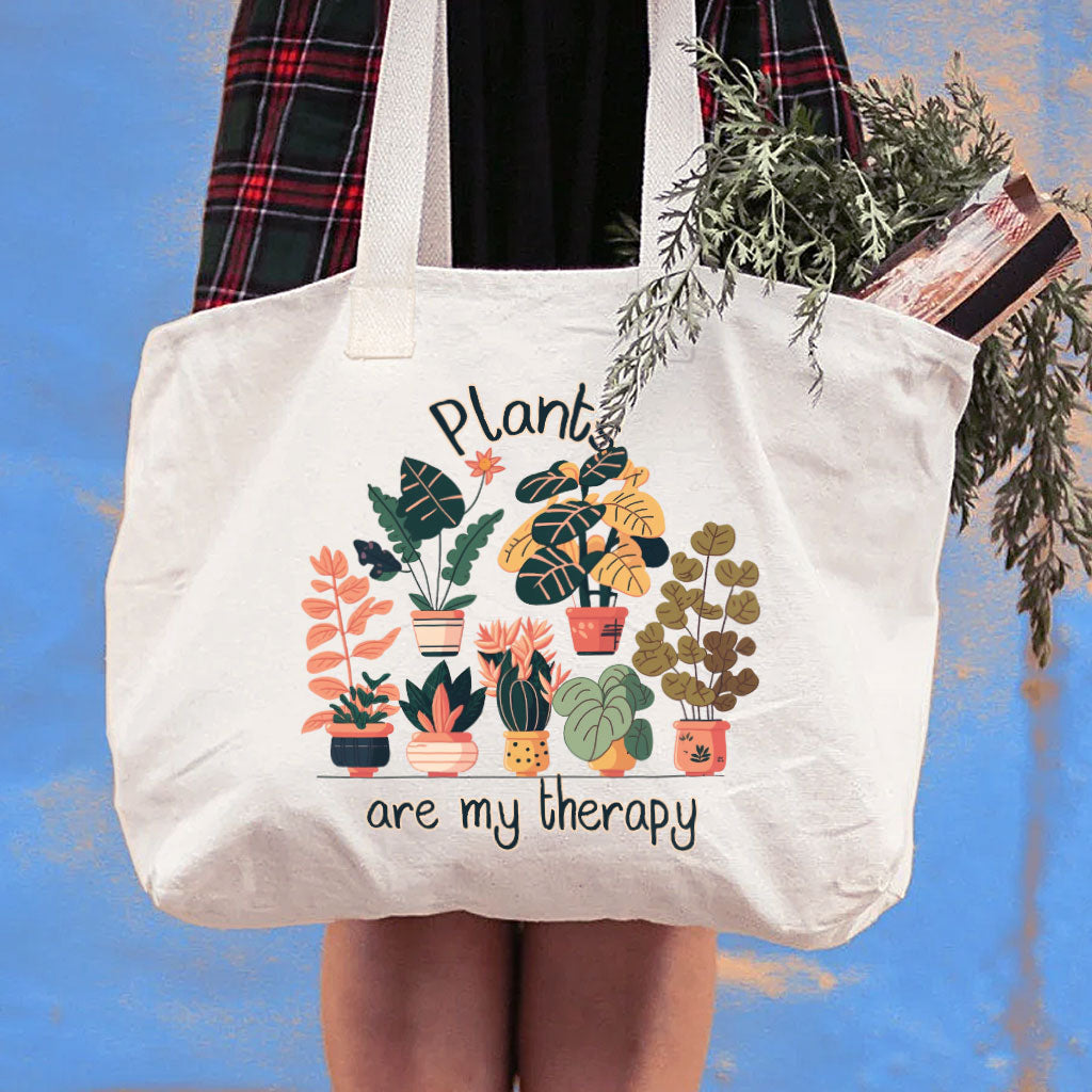 Plants Are My Therapy Cotton Canvas Bag - Plant Lover Shopping Bag - Cute Tote Bag