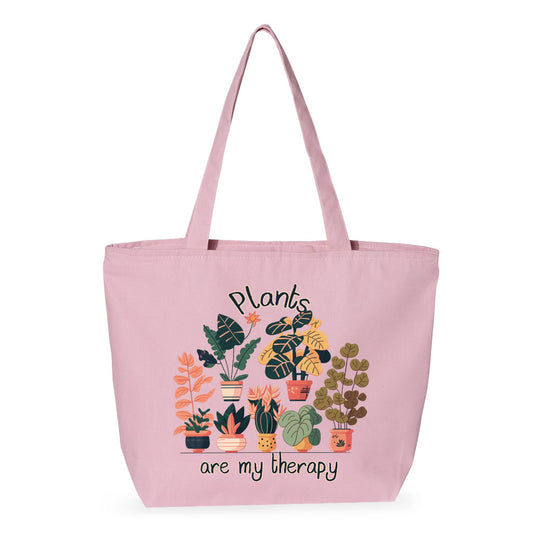 Plants Are My Therapy Zippered Tote Bag - Plant Lover Shopping Bag - Cute Cloth Bag