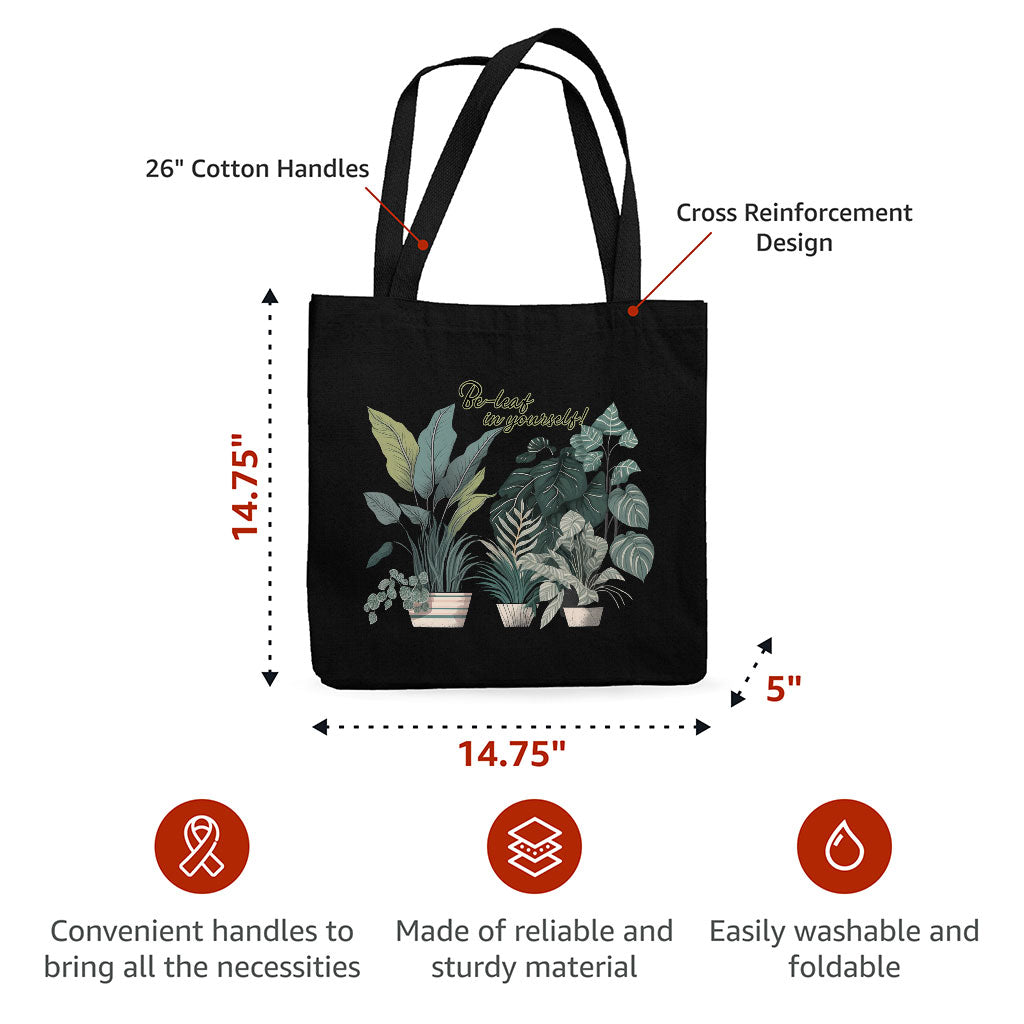 Plant Print Canvas Tote Bag - Inspirational Shopping Bag - Cool Art Cloth Bag