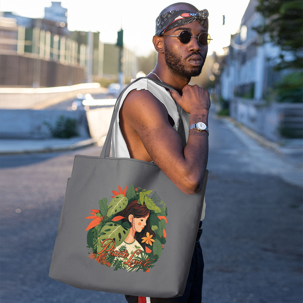 Plant Lover Tote Bag with Pocket - Botanical Shopping Bag - Themed Tote Bag