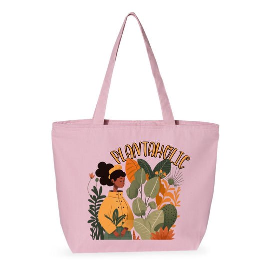 Plantaholic Zippered Tote Bag - Funny Shopping Bag - Unique Cloth Bag