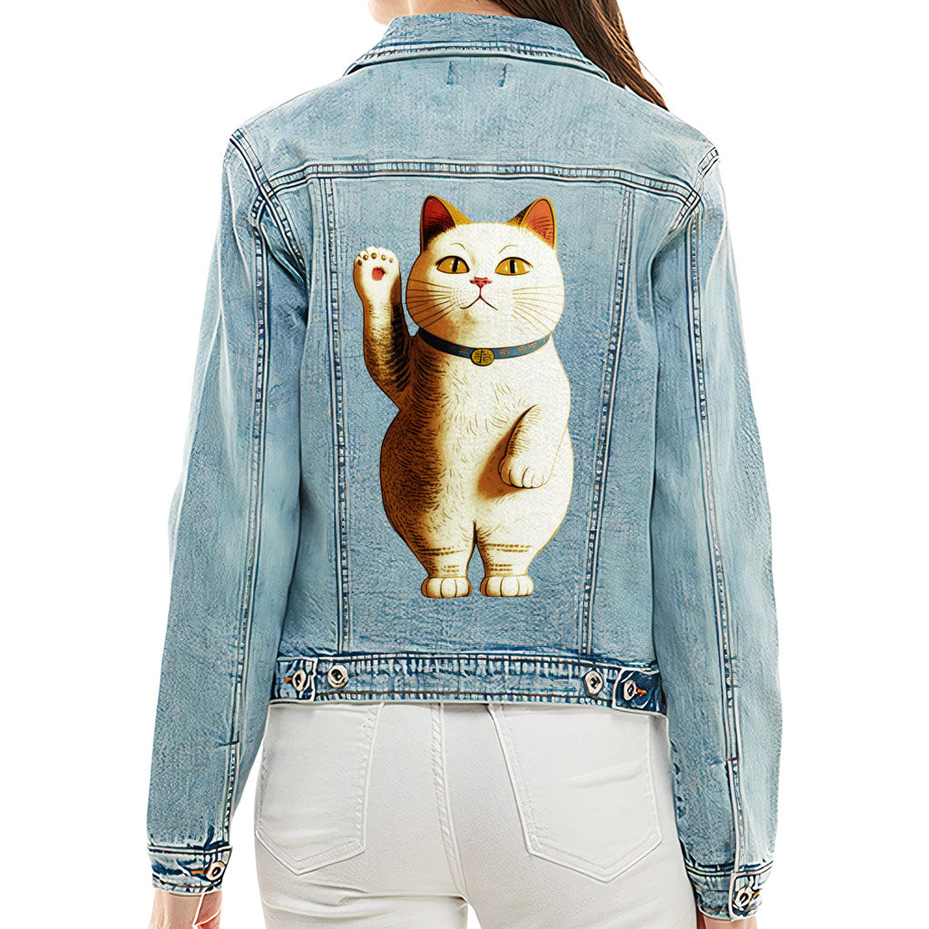 Japanese Cat Ladies' Casual Denim Jacket - Cute Kawaii Women's Denim Jacket - Unique Denim Jacket