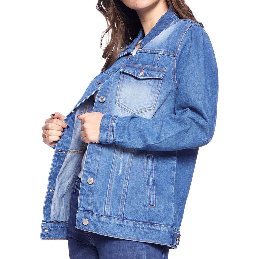 Happy Cat Women's Casual Denim Jacket - Cartoon Ladies Denim Jacket - Cute Denim Jacket