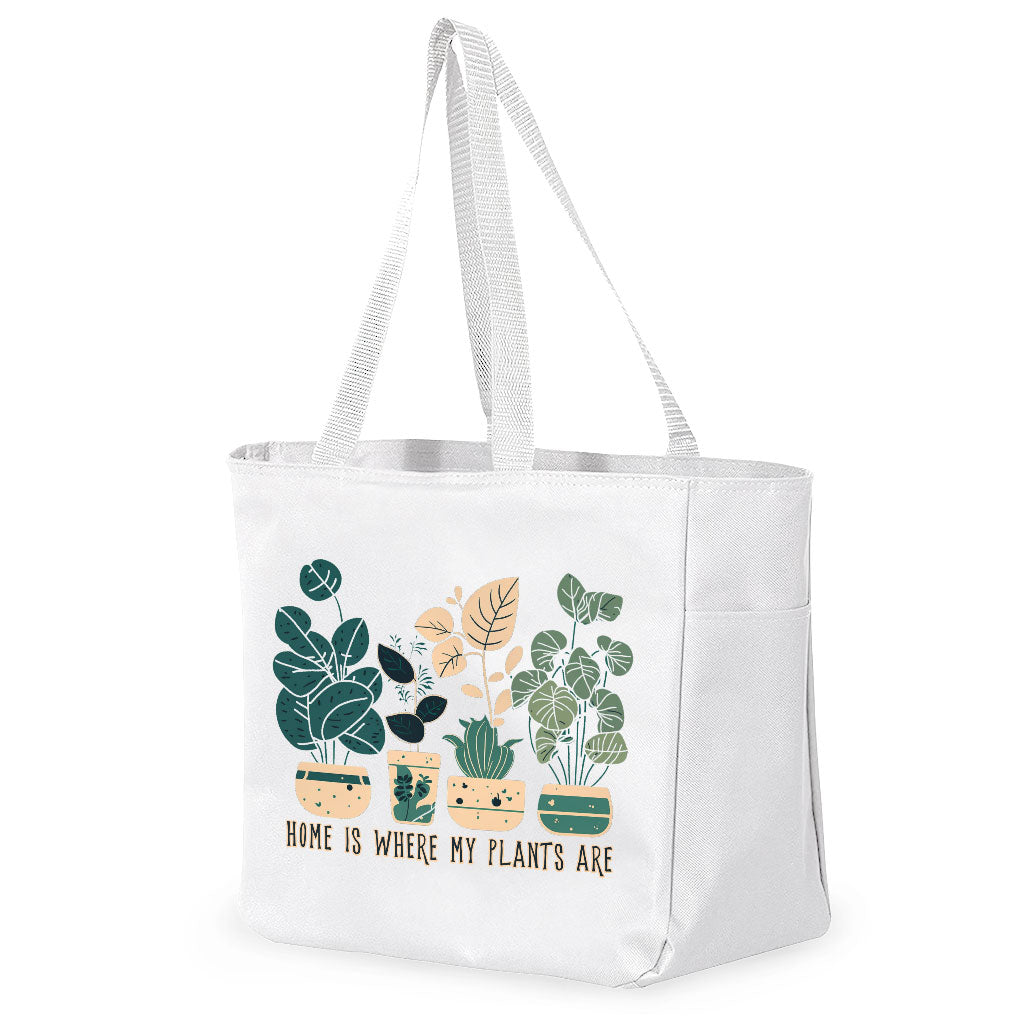 Plant Illustration Tote Bag with Pocket - Quote Shopping Bag - Graphic Art Tote Bag